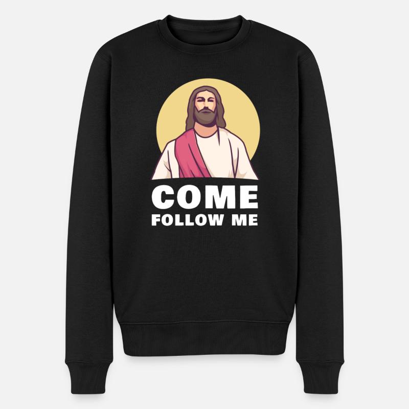 Jesus Christus Follow me - Männer Premium Bio Pullover - Schwarz