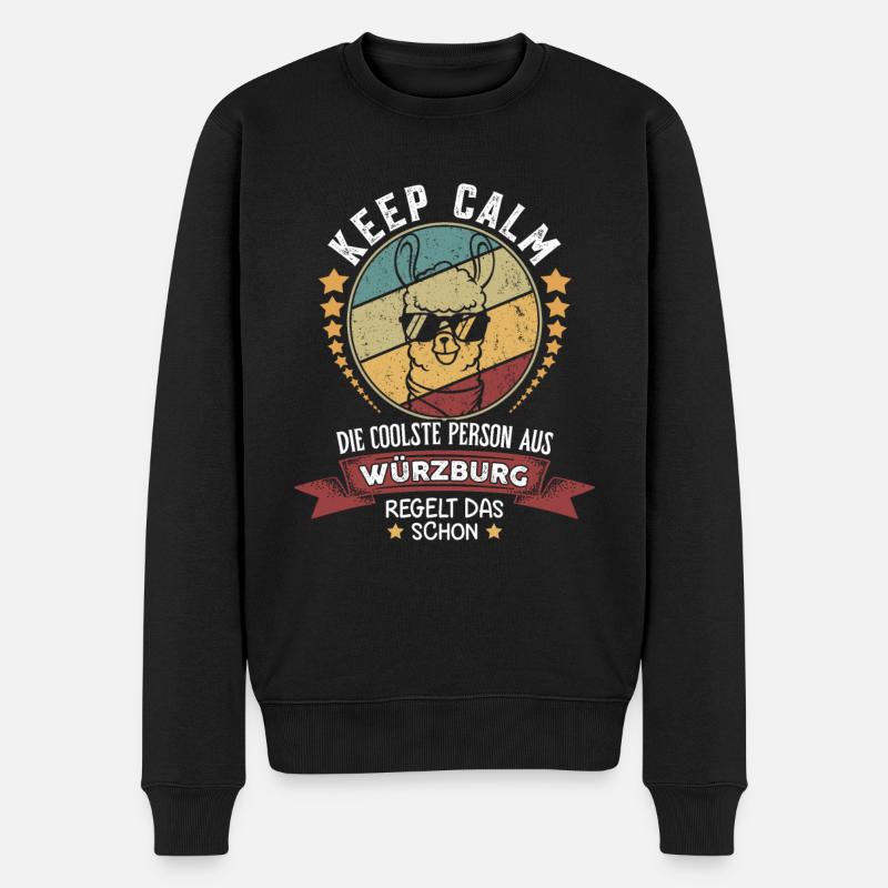 Keep calm die coole Person aus Würzburg - Männer Premium Bio Pullover - Schwarz
