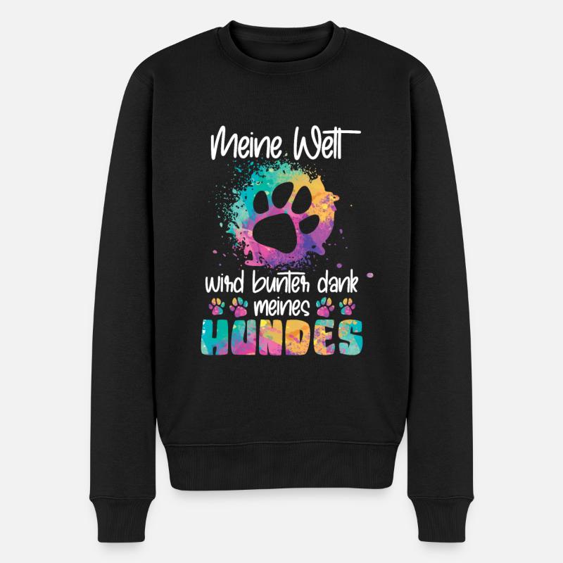 Bunte Welt dank meines Hundes Spruch - Männer Premium Bio Pullover - Schwarz