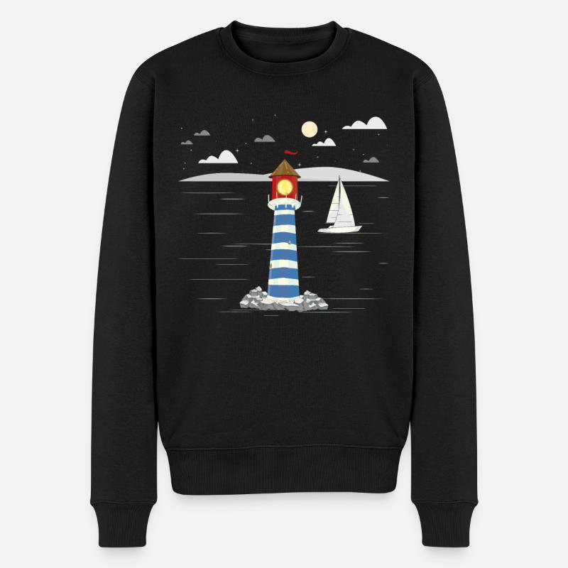 Segeln Geschenkidee Segelboot Küste Leuchtturm - Männer Premium Bio Pullover - Schwarz