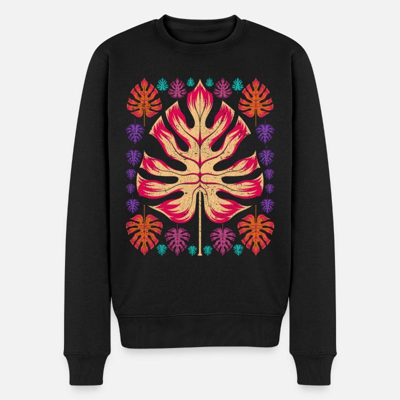 Monstera - Männer Premium Bio Pullover - Schwarz