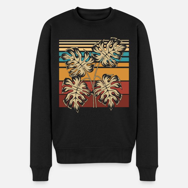 Retro Monstera - Männer Premium Bio Pullover - Schwarz