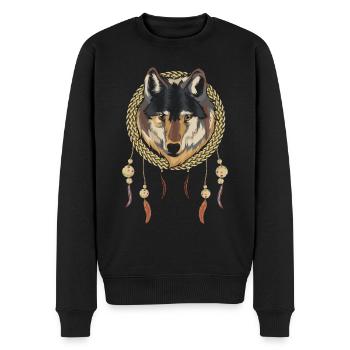 Indianer Boho Style Geschenk Wolf Traumfänger - Männer Premium Bio Pullover - Schwarz - Vorne - Nico (187cm)