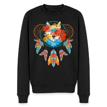 Animal Motif Cadeau Loup Indien Boho Capteur de Rêves - Pull Premium bio Homme - noir - Devant - Nico (187cm)
