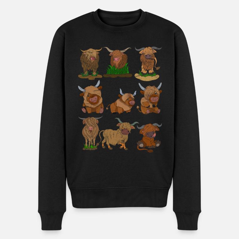 Schottisches Hochlandrind - Männer Premium Bio Pullover - Schwarz