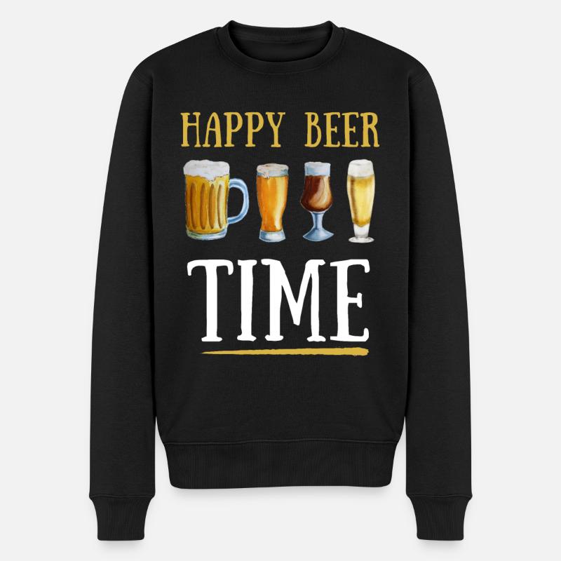 Glückliche Bierzeit - Männer Premium Bio Pullover - Schwarz