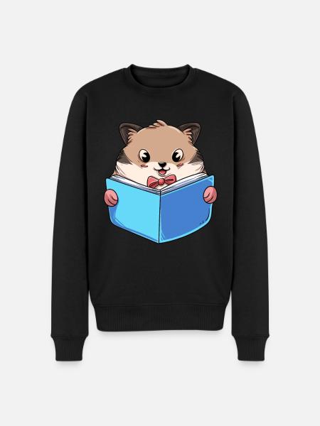 Hamster Lesebuch - Männer Premium Bio Pullover - Schwarz