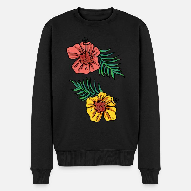 Tropische Blumen - Männer Premium Bio Pullover - Schwarz