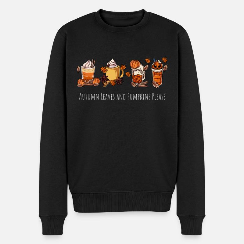 Kürbis Herbst Kaffeebecher - Männer Premium Bio Pullover - Schwarz