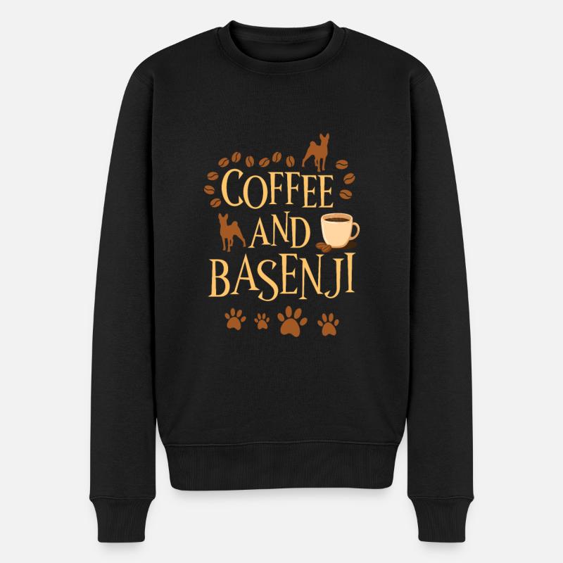 Kaffee und Basenji - Männer Premium Bio Pullover - Schwarz