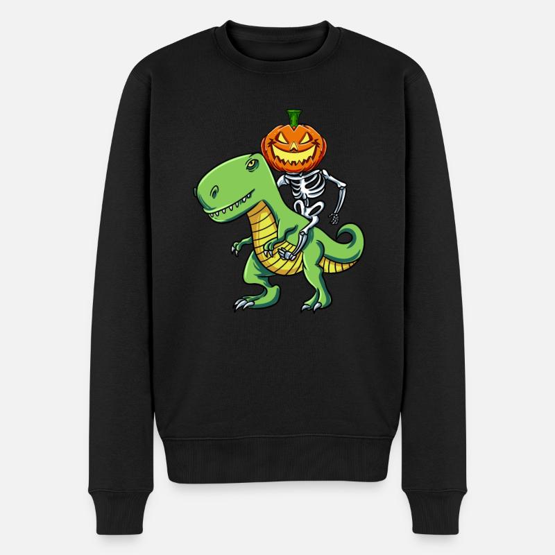 Skelett Kürbis Reitender T Rex - Männer Premium Bio Pullover - Schwarz