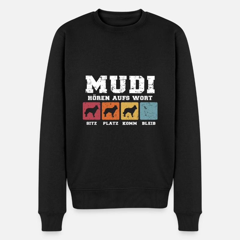 Mudi hören aufs Wort - Männer Premium Bio Pullover - Schwarz