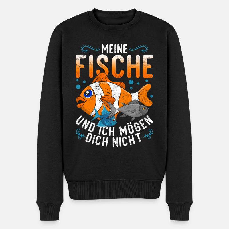 Meine Fische und ich mögen dich nicht Fisch - Männer Premium Bio Pullover - Schwarz