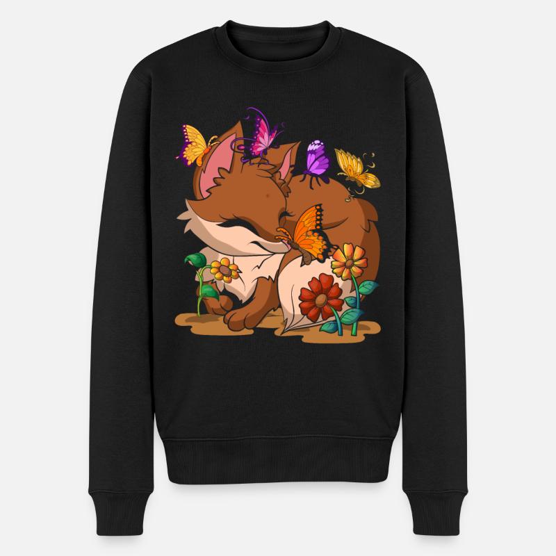 Niedliches Wald Tier Geschenk Schmetterling Fuchs - Männer Premium Bio Pullover - Schwarz