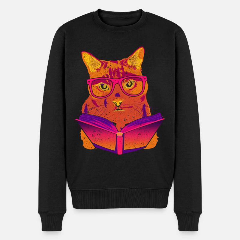 Coole Sonnenbrille Bücher Lesen Geschenk Katze - Männer Premium Bio Pullover - Schwarz