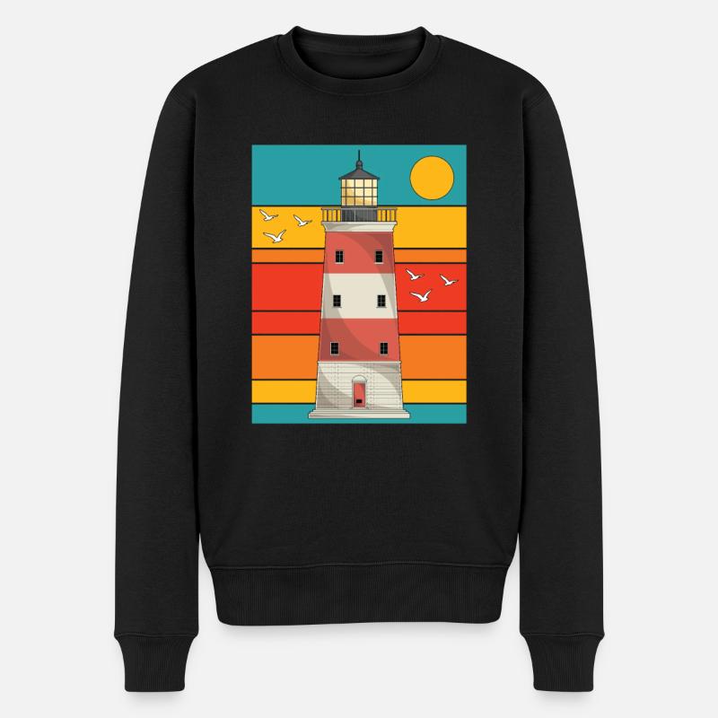 Ozean Vollmond Geschenk Retro Leuchtturm - Männer Premium Bio Pullover - Schwarz