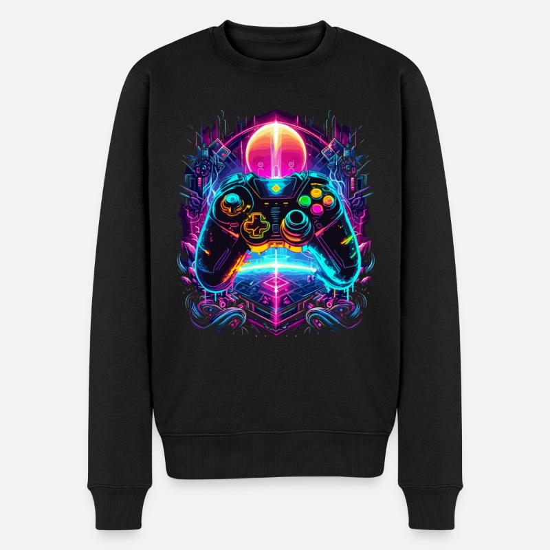 Vibrant Cyberpunk Retro Gaming Controller - Männer Premium Bio Pullover - Schwarz