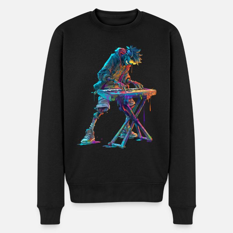 Bunter Keyboarder Streetart Comic Musikdesign - Männer Premium Bio Pullover - Schwarz