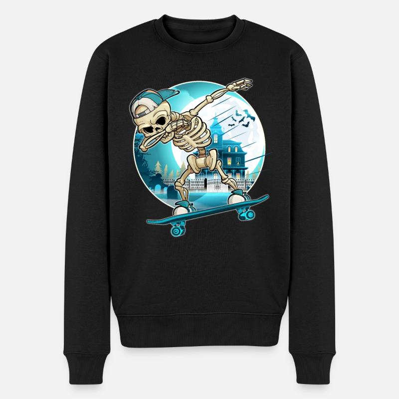 Dabbing Skeleton avec skateboard - Skater Skeleton - Pull Premium bio Homme - noir