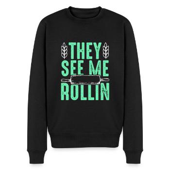 Rouleau à pâtisserie en disant citation - Pull Premium bio Homme - noir - Devant - Nico (187cm)
