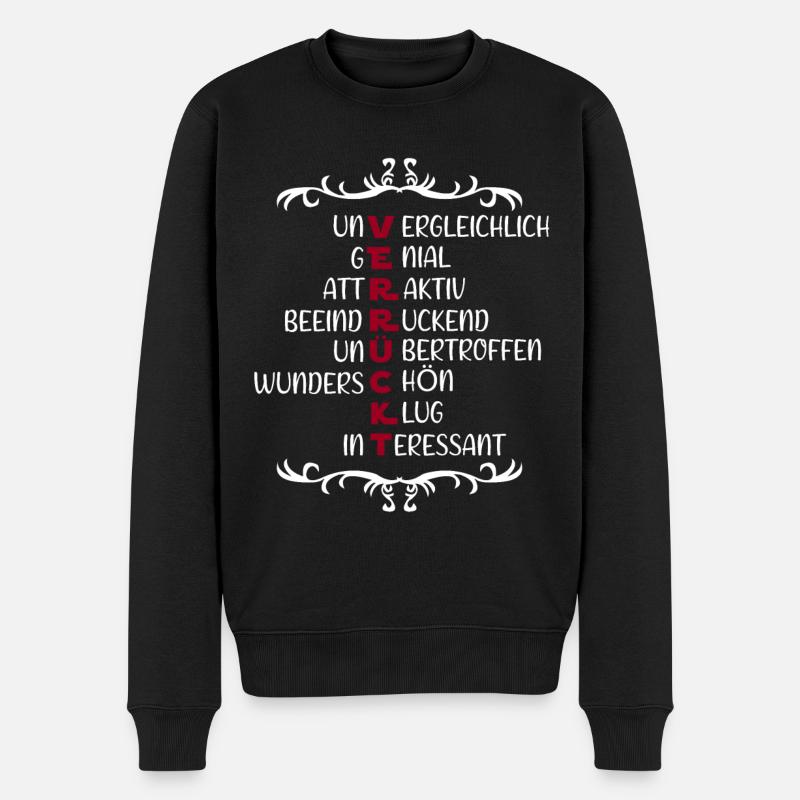 Verrückt - Männer Premium Bio Pullover - Schwarz