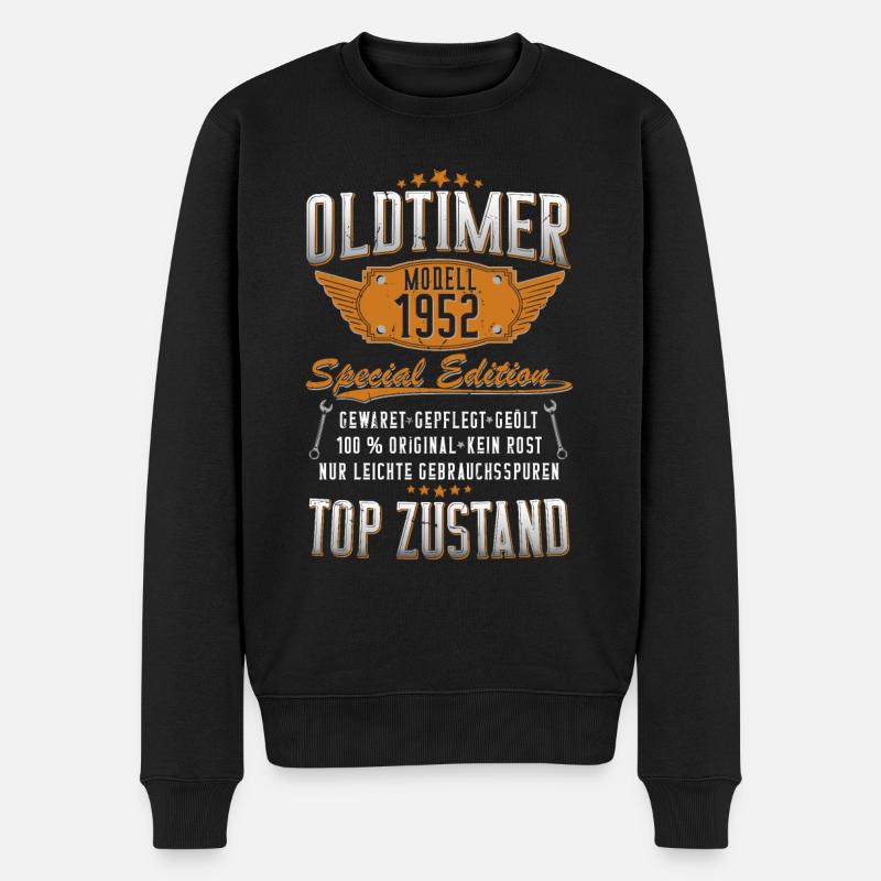 Oldtimer Baujahr 1952 Geboren Jahrgang Geburtstag - Männer Premium Bio Pullover - Schwarz