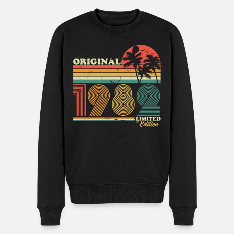 1982 Jahrgang Geburtstag Retro Vintage Geschenk - Männer Premium Bio Pullover - Schwarz