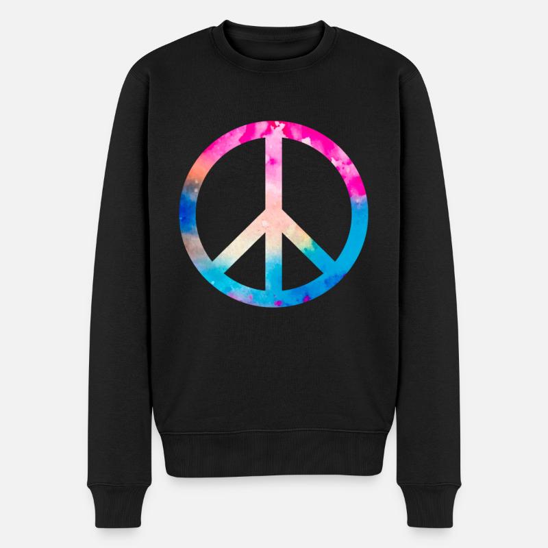 Retro Design Friedenszeichen Peace Zeichen - Männer Premium Bio Pullover - Schwarz