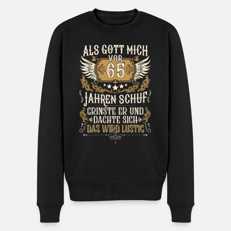 Als Gott mich vor 65 Jahren schuf 65. Geburtstag - Männer Premium Bio Pullover - Schwarz