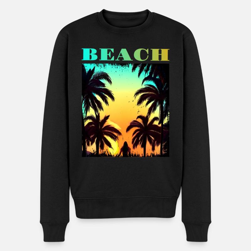 Palm Sunset Beach - Männer Premium Bio Pullover - Schwarz
