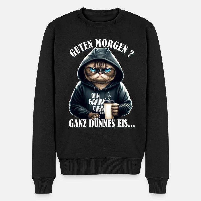 Guten Morgen Ganz dünnes Eis - Katze - Männer Premium Bio Pullover - Schwarz