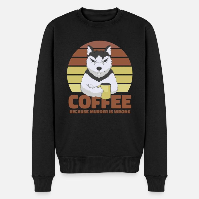 Kaffee Hund Husky - Männer Premium Bio Pullover - Schwarz