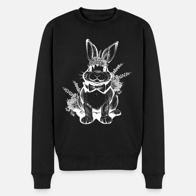 Osterhase Florales Kaninchen - Männer Premium Bio Pullover - Schwarz