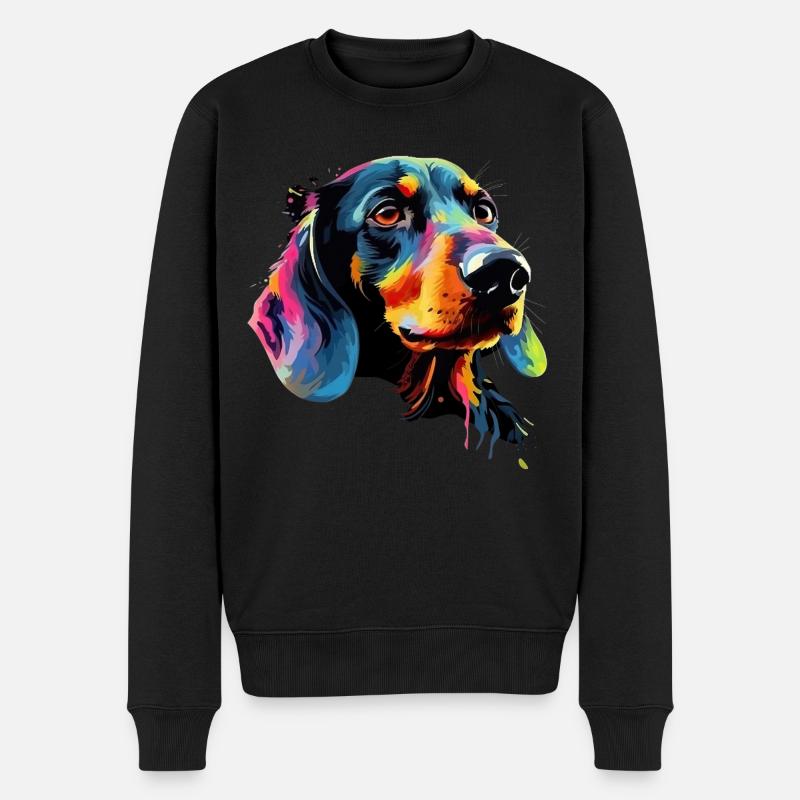 Dackel Hund Teckel Watercolor Art Hundekopf - Männer Premium Bio Pullover - Schwarz