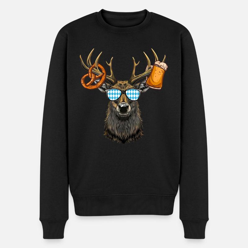 Hirschkopf Sonnenbrille Bayern Volksfest Lausbua - Männer Premium Bio Pullover - Schwarz