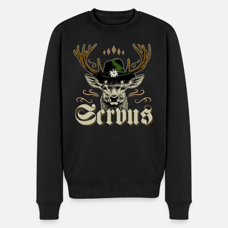 Servus Bayern Shirt Tracht Trachtenshirt Herren - Männer Premium Bio Pullover - Schwarz