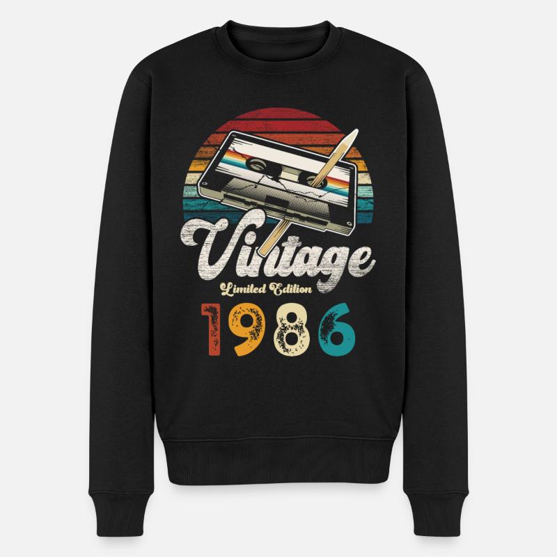 Vintage 1986 Geburtstag Kassette Bleistift - Männer Premium Bio Pullover - Schwarz