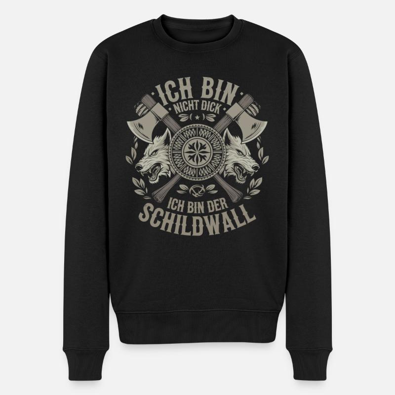 Ich bin nicht dick ich bin der Schildwall Wikinger - Männer Premium Bio Pullover - Schwarz