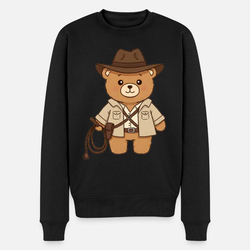 Teddybär Abenteurer - Männer Premium Bio Pullover - Schwarz