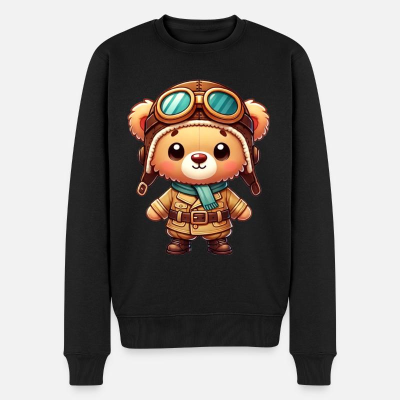Teddybär Pilot - Männer Premium Bio Pullover - Schwarz