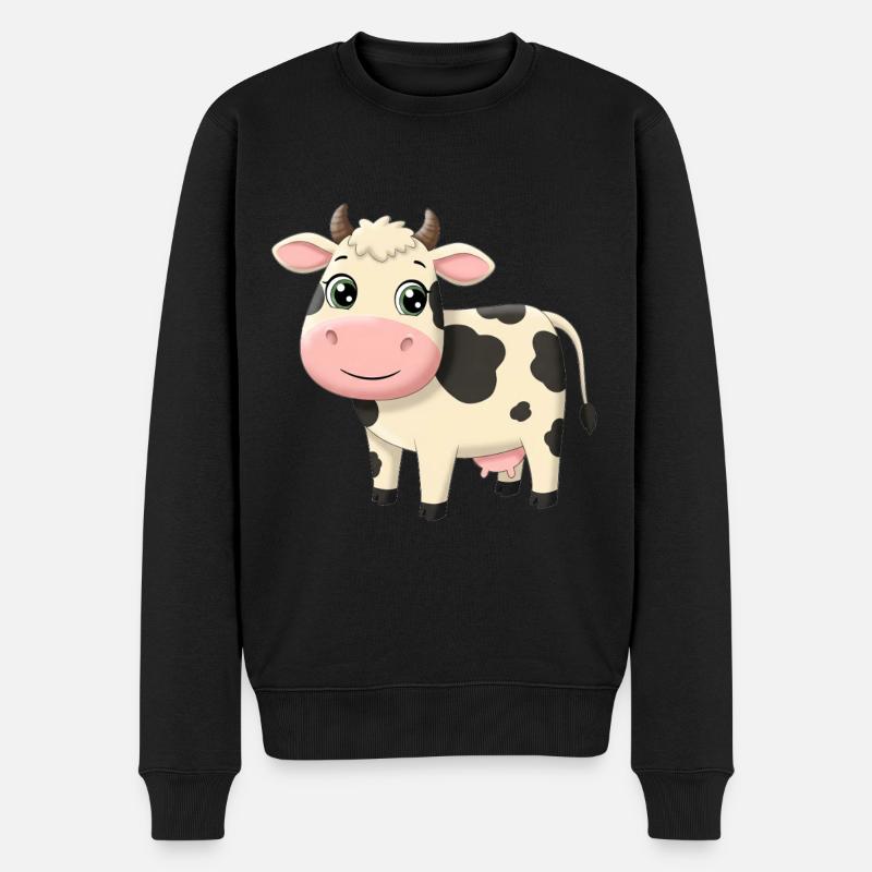 Tier Cartoon Kuh - Männer Premium Bio Pullover - Schwarz