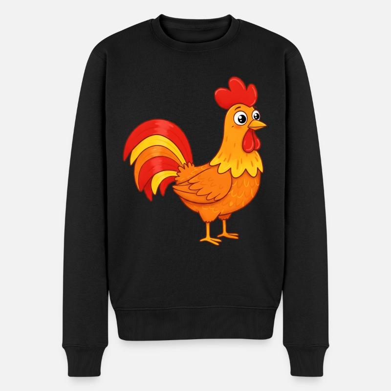 Tier Cartoon Hahn - Männer Premium Bio Pullover - Schwarz