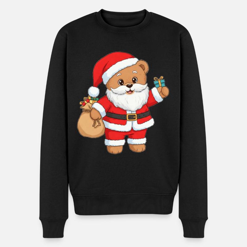 Teddybär Weihnachtsmann - Männer Premium Bio Pullover - Schwarz