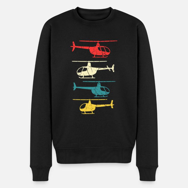 Retro Helikopter - Männer Premium Bio Pullover - Schwarz