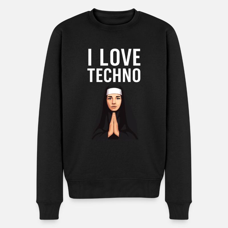 Techno ist meine Religion - Männer Premium Bio Pullover - Schwarz