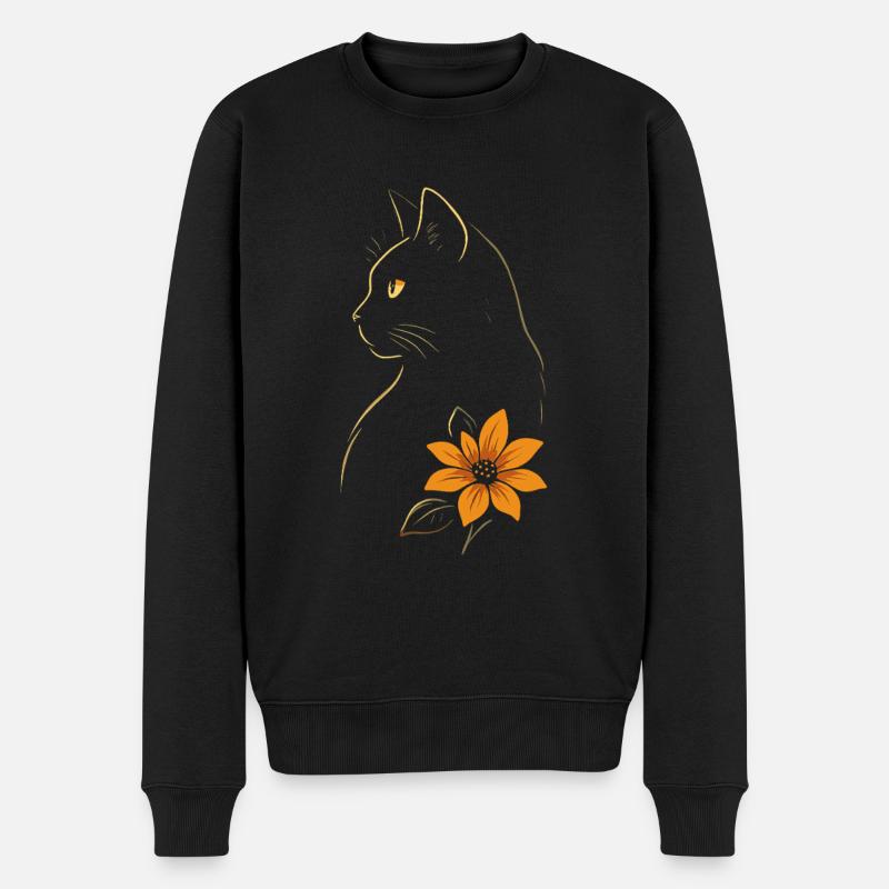 Katze gezeichnet Blume - Männer Premium Bio Pullover - Schwarz