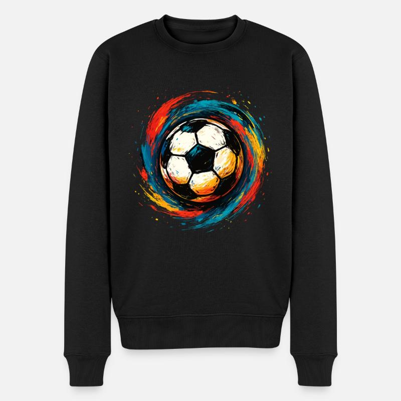 Bunter Fußball – Kunstvolles Splash Design - Männer Premium Bio Pullover - Schwarz