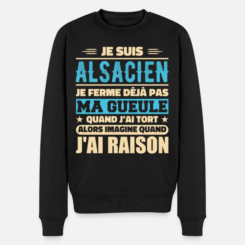 Alsacien Je Ferme Pas Ma Gueule Humour Alsace - Pull Premium bio Homme - noir