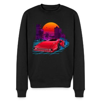 Voiture rétro Synthwave des années 80 - Pull Premium bio Homme - noir - Devant - Nico (187cm)