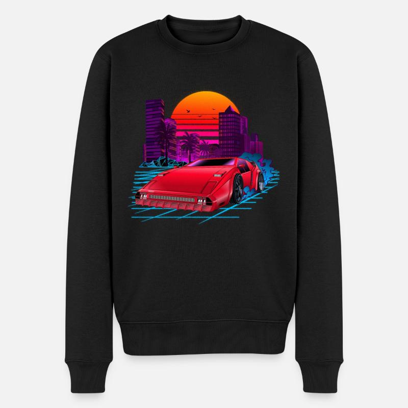 80s Synthwave Retro Car - Männer Premium Bio Pullover - Schwarz
